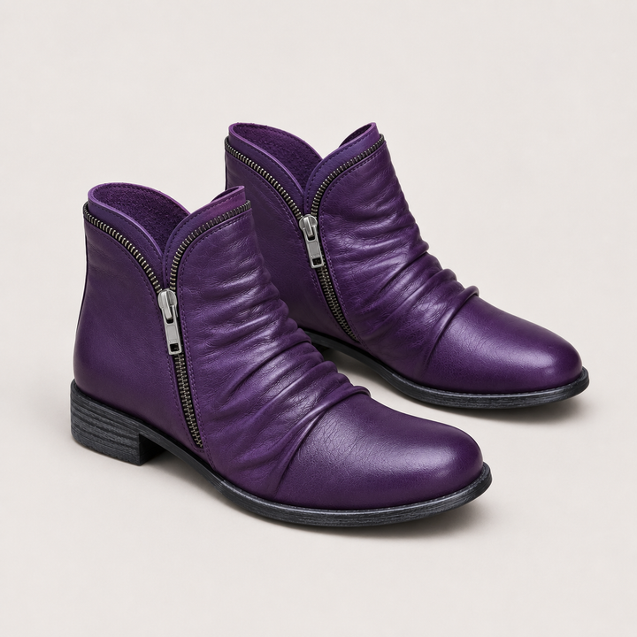 Women's Comfortable Ankle Boots with Leather Look and Side Zipper