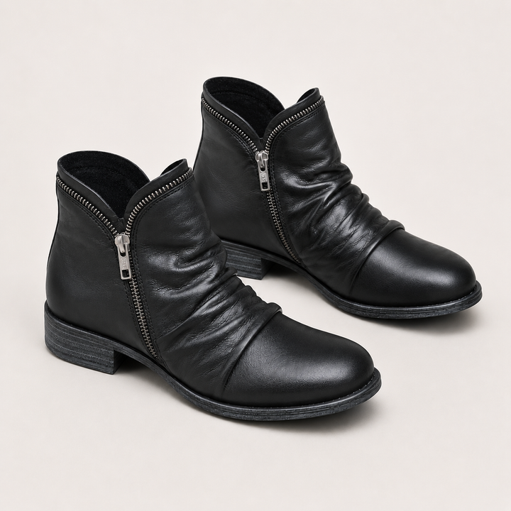 Women's Comfortable Ankle Boots with Leather Look and Side Zipper