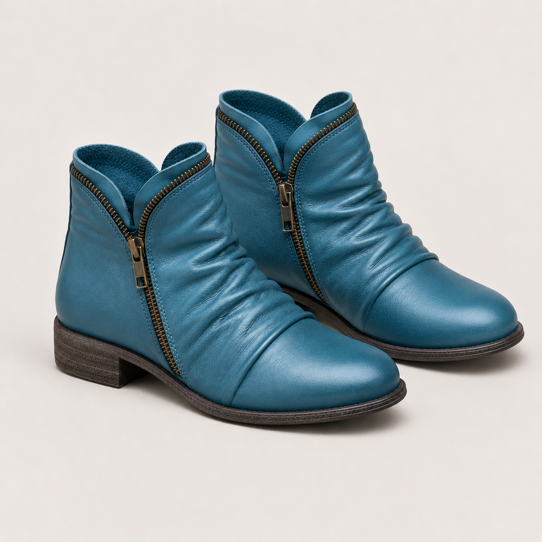 Women's Comfortable Ankle Boots with Leather Look and Side Zipper