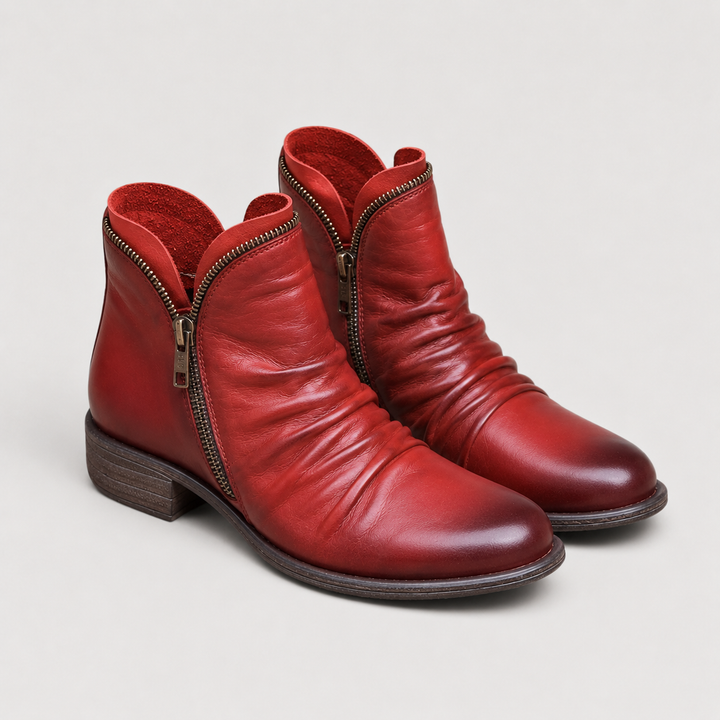 Women's Comfortable Ankle Boots with Leather Look and Side Zipper