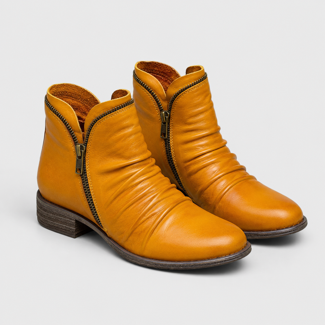 Women's Comfortable Ankle Boots with Leather Look and Side Zipper
