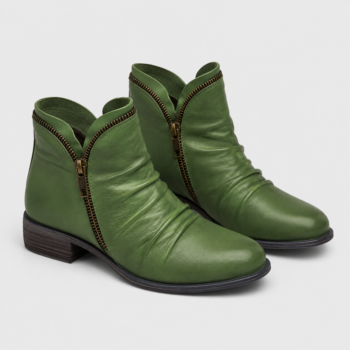 Women's Comfortable Ankle Boots with Leather Look and Side Zipper