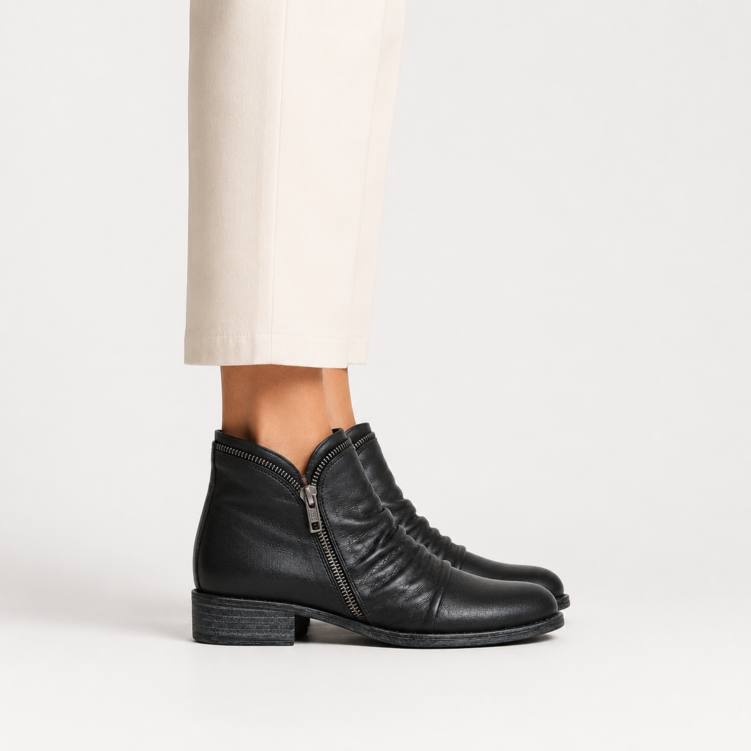 Women's Comfortable Ankle Boots with Leather Look and Side Zipper