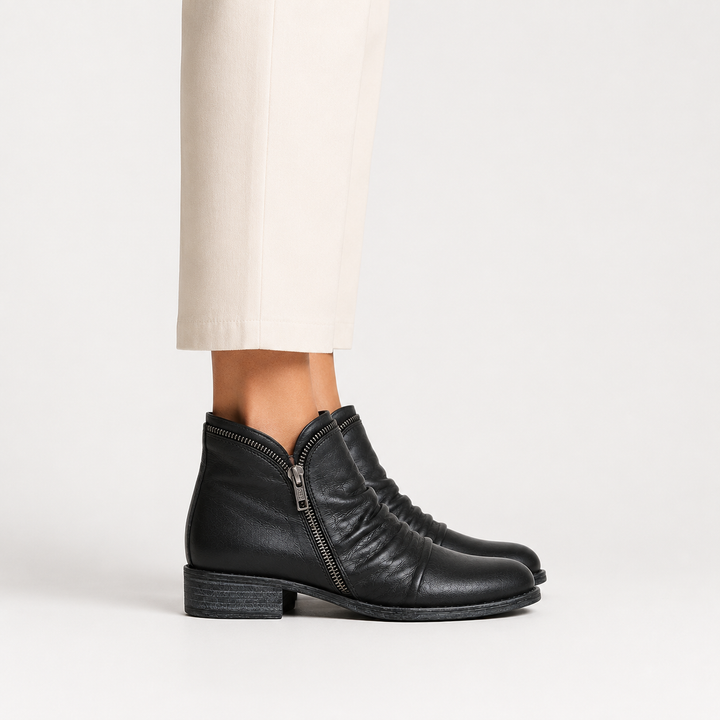 Women's Comfortable Ankle Boots with Leather Look and Side Zipper