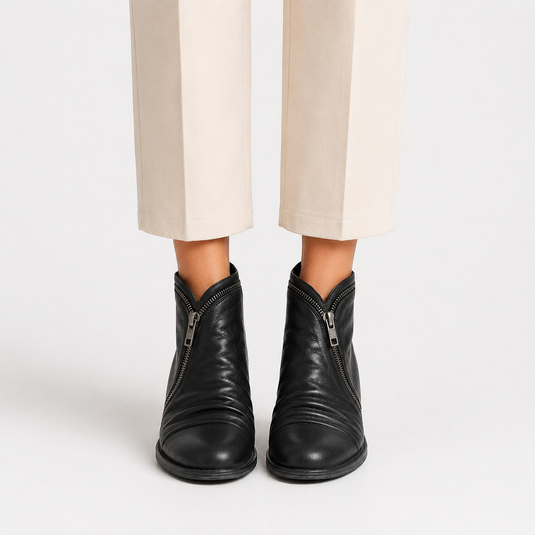 Women's Comfortable Ankle Boots with Leather Look and Side Zipper