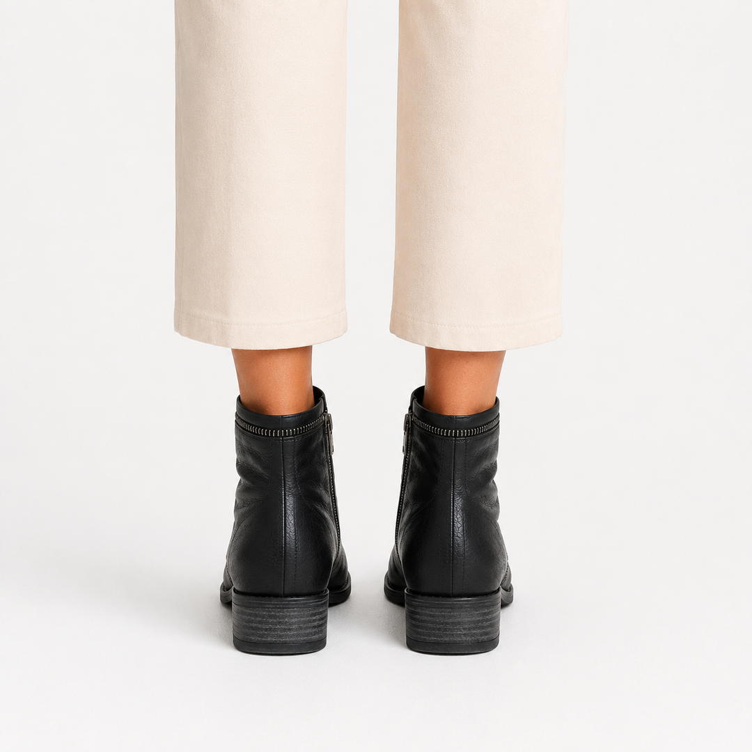 Women's Comfortable Ankle Boots with Leather Look and Side Zipper