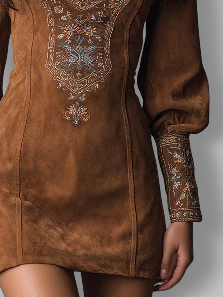 Lunori™ | Embroidered Mini Suede Dress
