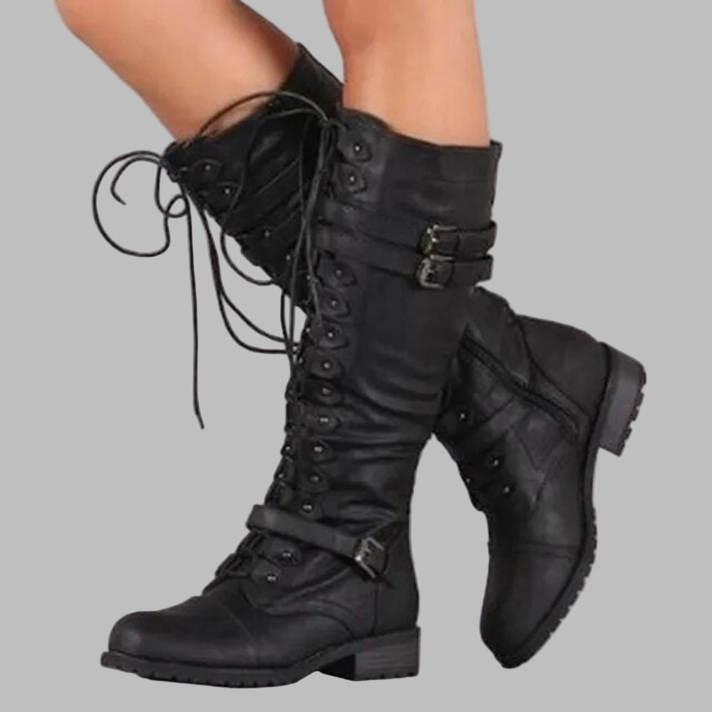 Alice | Combat Boots with Lace Up and Buckle De…