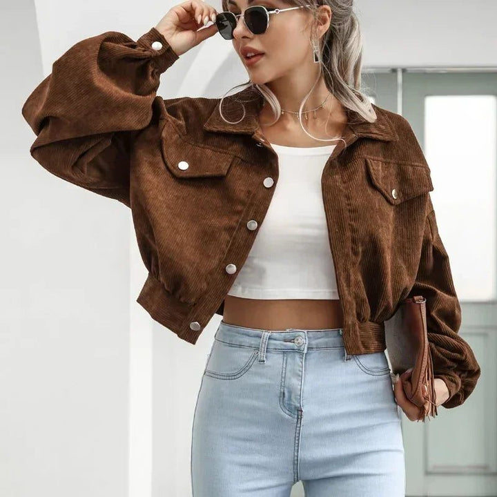 Brielle | Corduroy Cropped Bomber Jacket for Women