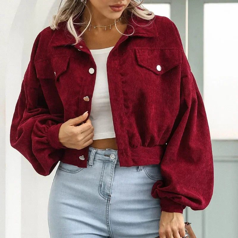 Brielle | Corduroy Cropped Bomber Jacket for Women