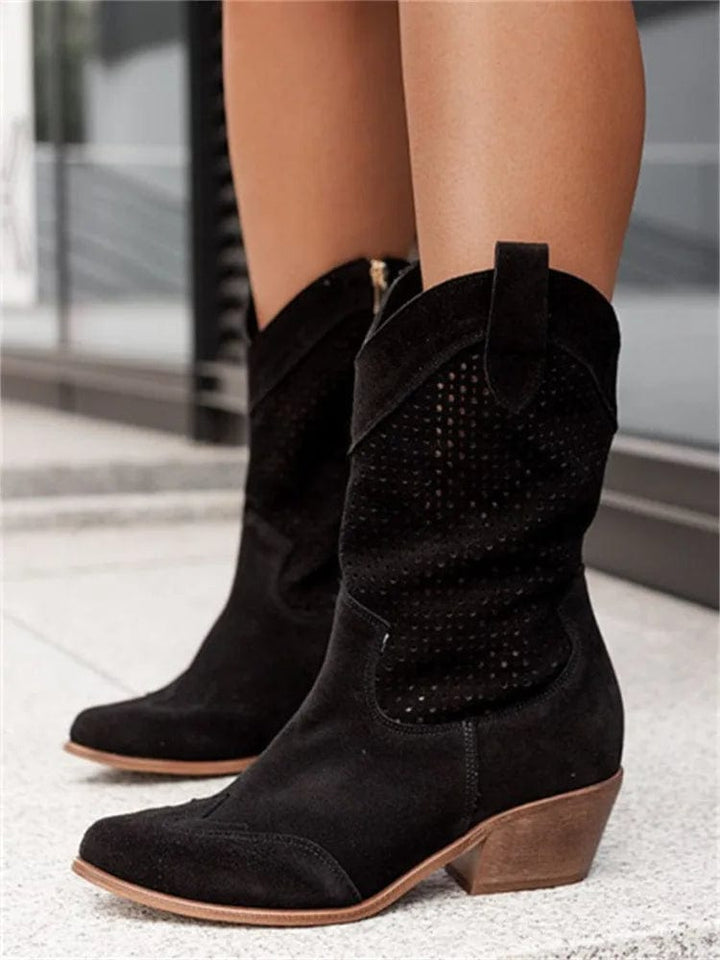 Valentina | Perforated Block Heel Cowboy Boots for Women