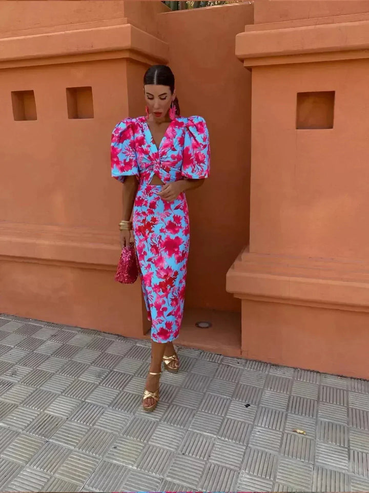 Suzette | Wedding Guest Wrap Dress with Puff Sleeves for Women