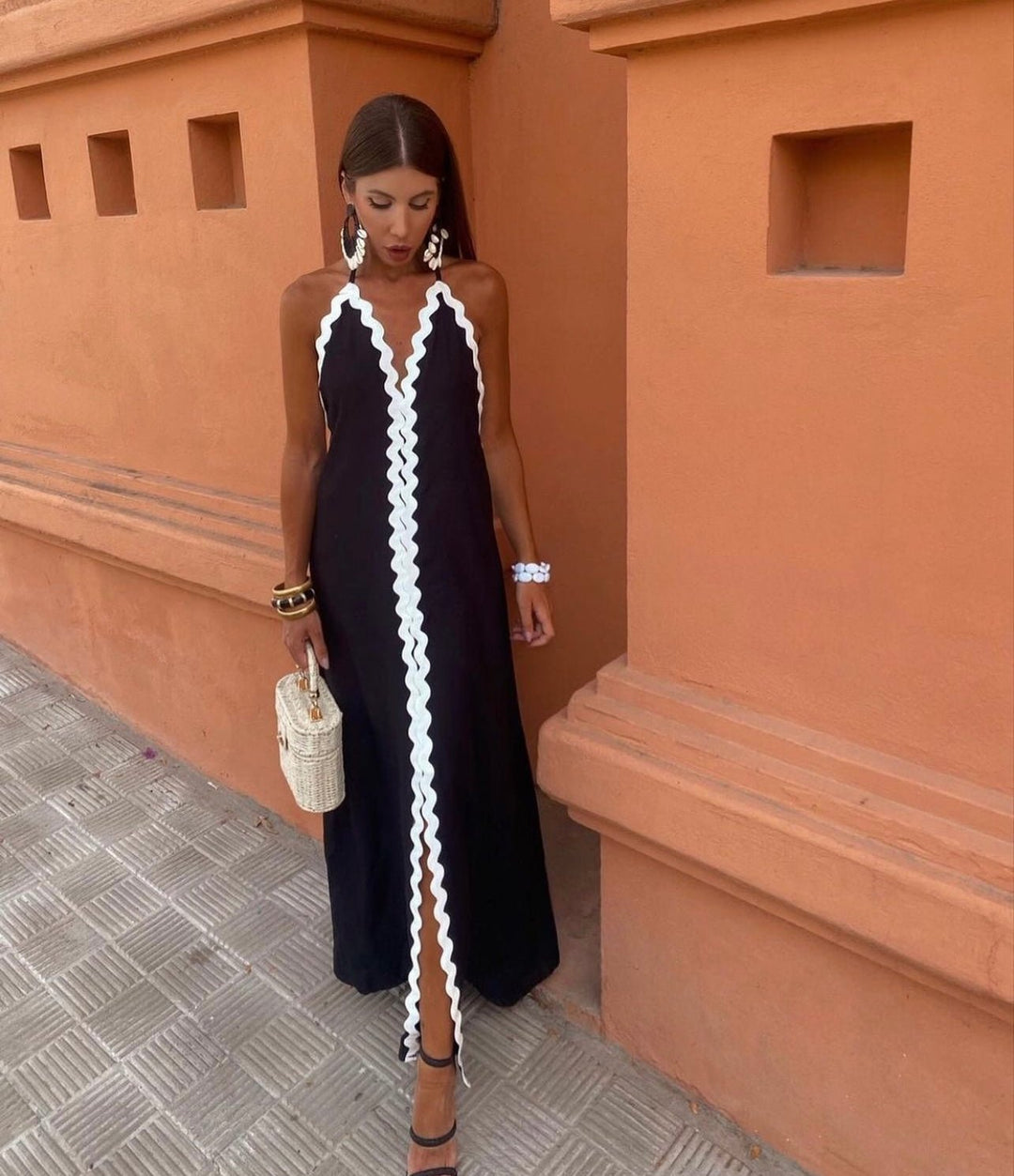 Victoria | Wedding Guest Halterneck Maxi Dress with V-Neck for Women