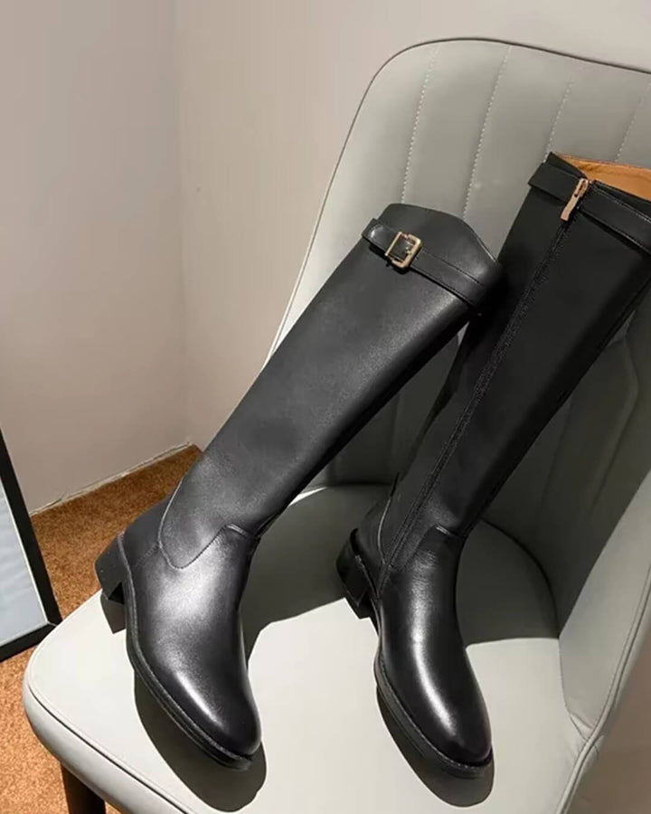 CORA | Block Heel Knee High Boots | Round Toe T…