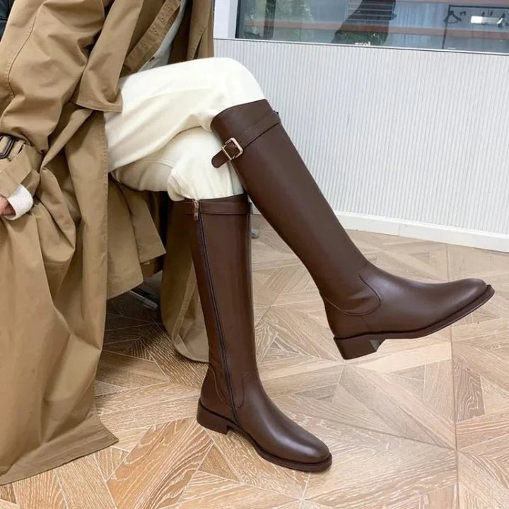 CORA | Block Heel Knee High Boots | Round Toe T…