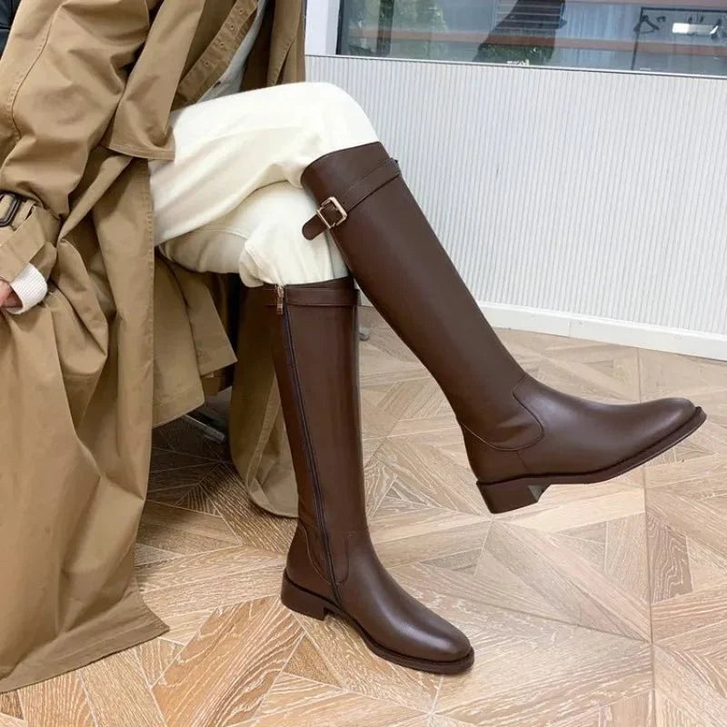 CORA | Block Heel Knee High Boots | Round Toe Tall Boots Women