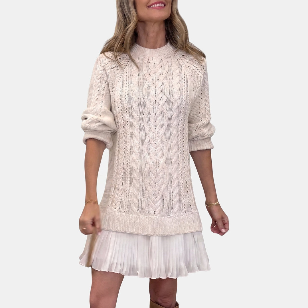 Women's Long Sleeve Party Sweater Dress, Pleated Chiffon Hem