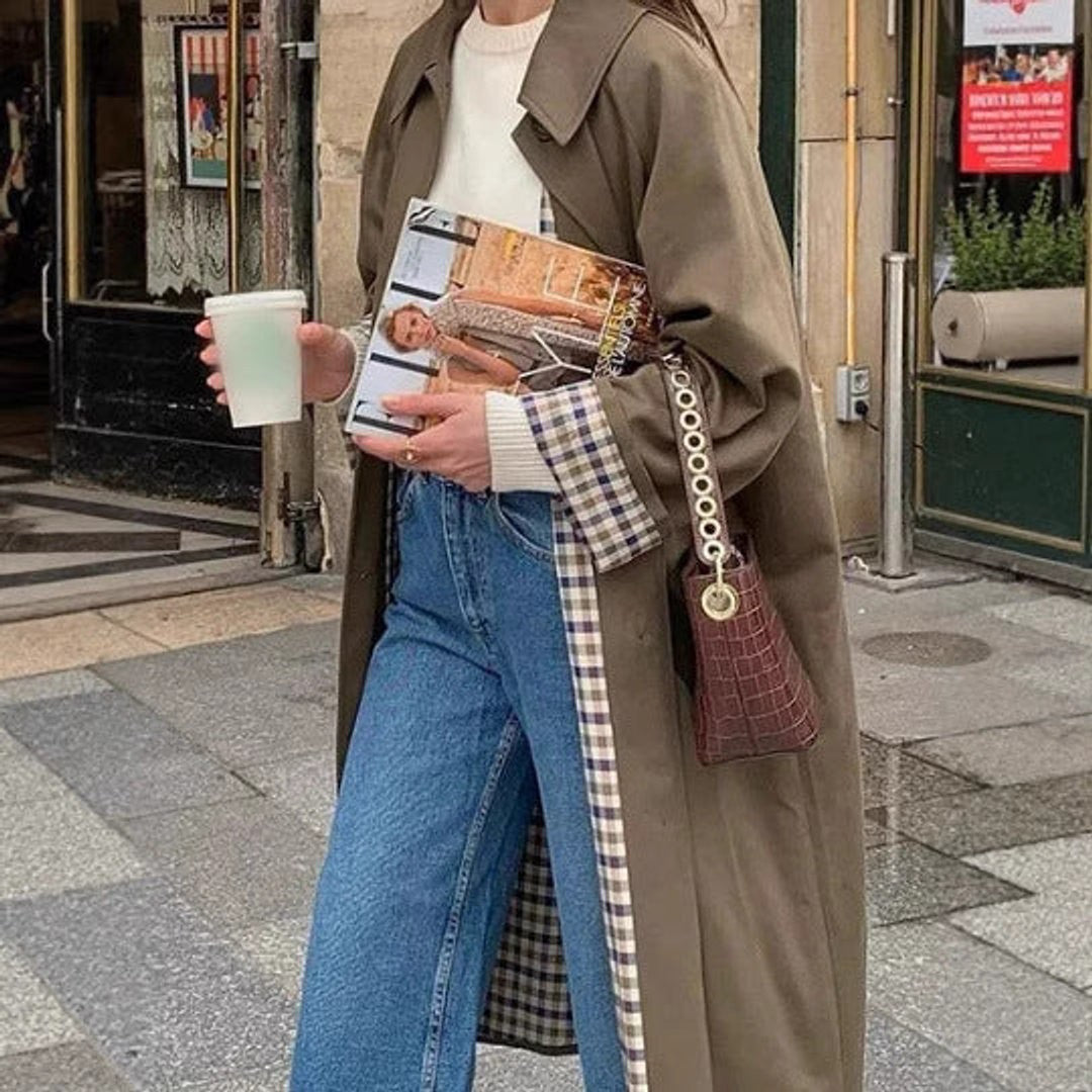 Josephine | Women's Oversized Plaid-Lined Notch-Collar Long Trench Coat