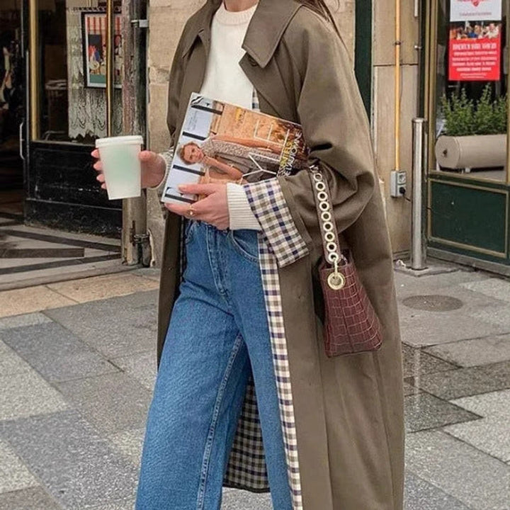 Josephine | Women's Oversized Plaid-Lined Notch-Collar Long Trench Coat