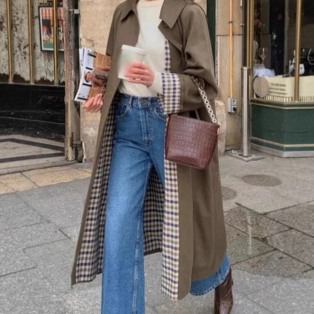 Josephine | Women's Oversized Plaid-Lined Notch-Collar Long Trench Coat