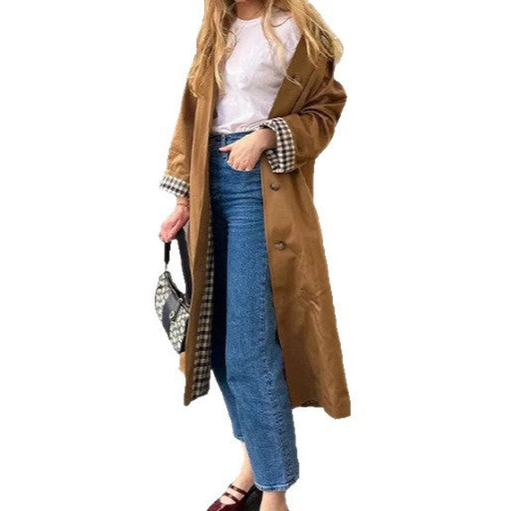 Josephine | Women's Oversized Plaid-Lined Notch-Collar Long Trench Coat
