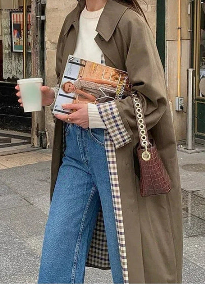 Josephine | Women's Oversized Plaid-Lined Notch-Collar Long Trench Coat